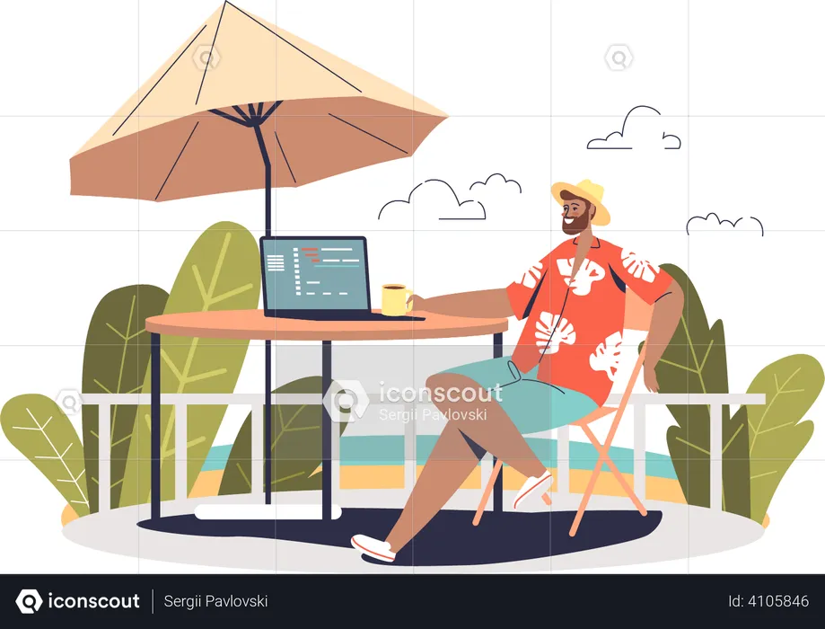 Freelancer working from beach  Illustration