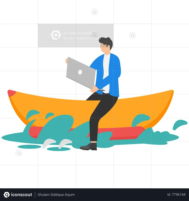 Freelancer working from beach at a relaxed place  Illustration