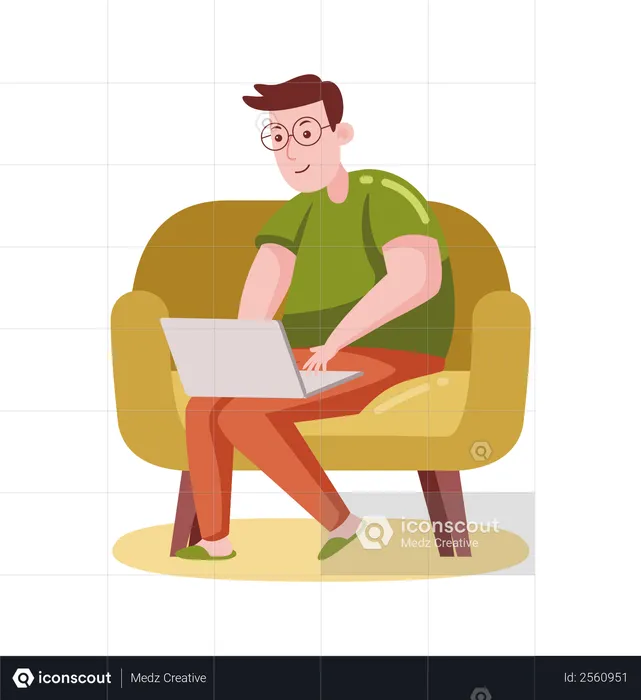 Freelancer working on laptop  Illustration