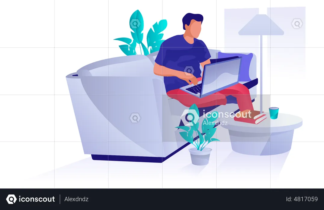 Freelancer working on laptop at home  Illustration