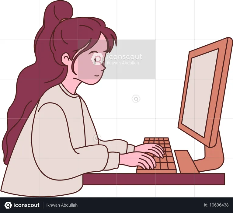 Freelancer works on office computer  Illustration