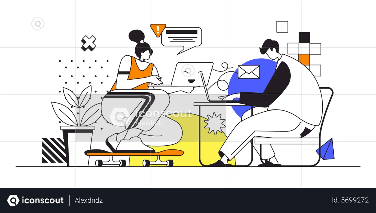 Freelancers doing tasks remotely while sitting at home  Illustration