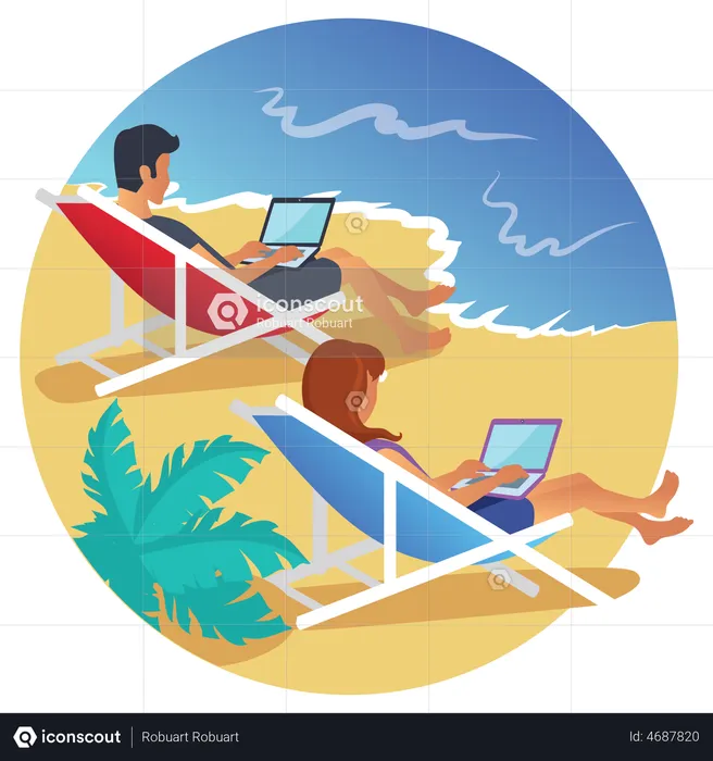 Freelancers working on vacation  Illustration