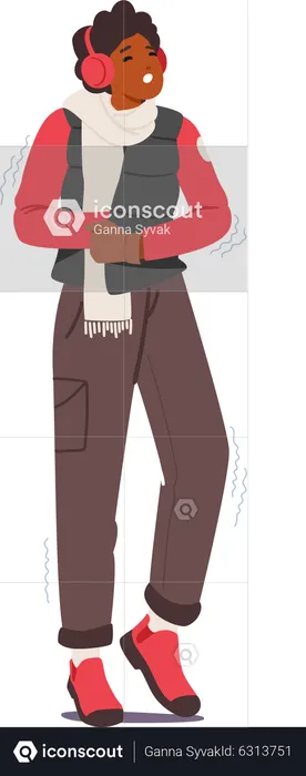 Freezing Female in Warm Winter Clothes  Illustration
