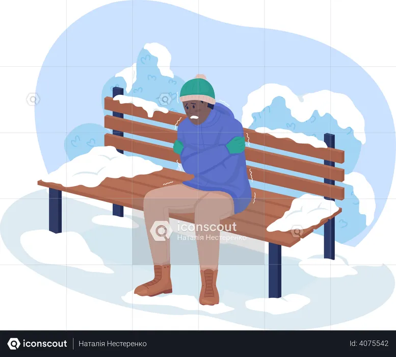 Freezing from cold in park  Illustration