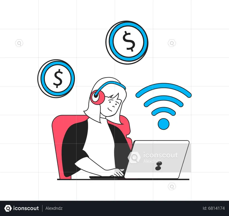 Freiberuflerin arbeitet am Laptop  Illustration