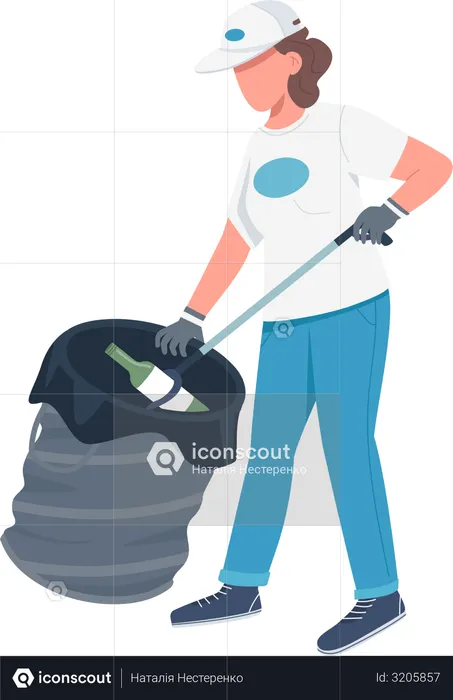 Freiwilliger Helfer beim Müllsammeln  Illustration