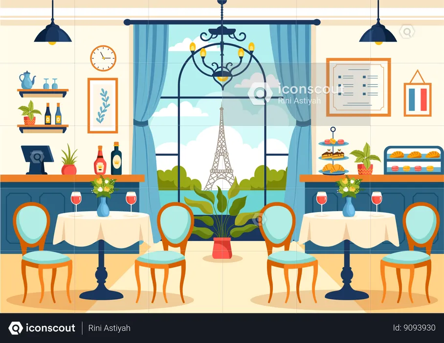 French Cuisine Restaurant  Illustration