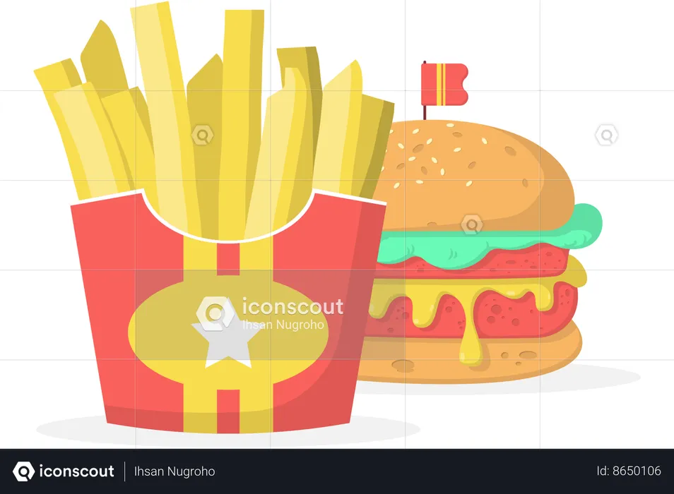 French fries and hamburger  Illustration