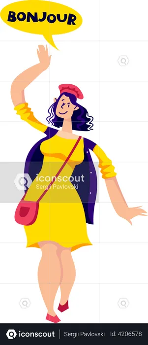 French woman says hello  Illustration