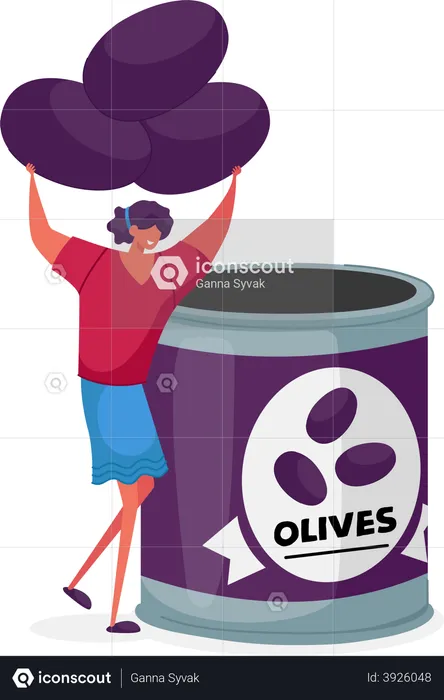 Fresh olive packaging inside aluminium tin can  Illustration