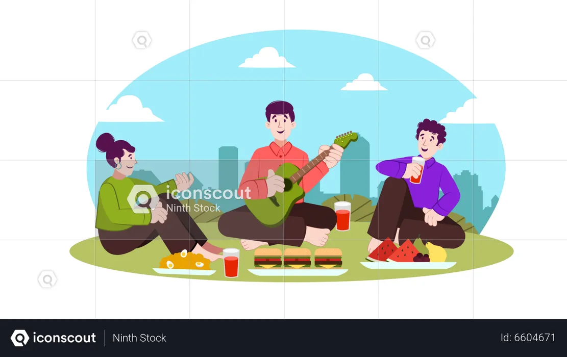 Freunde beim Picknick  Illustration