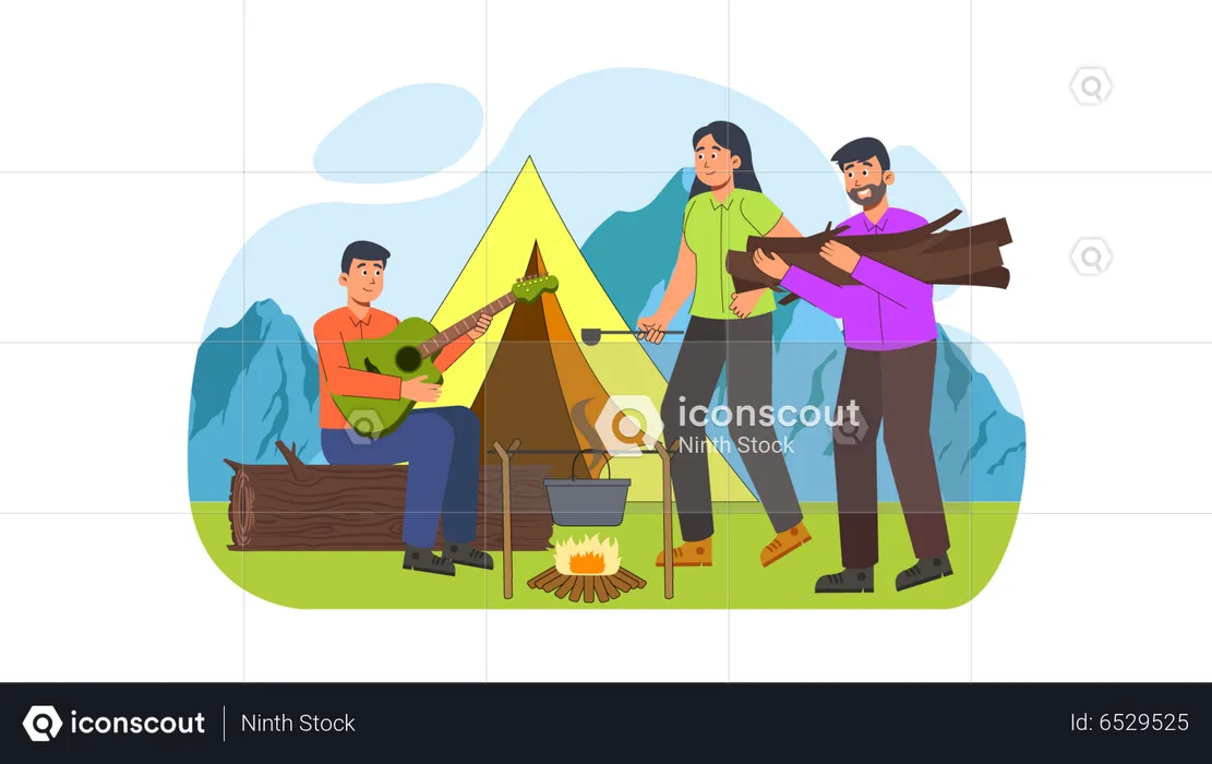 Freunde beim Campen  Illustration