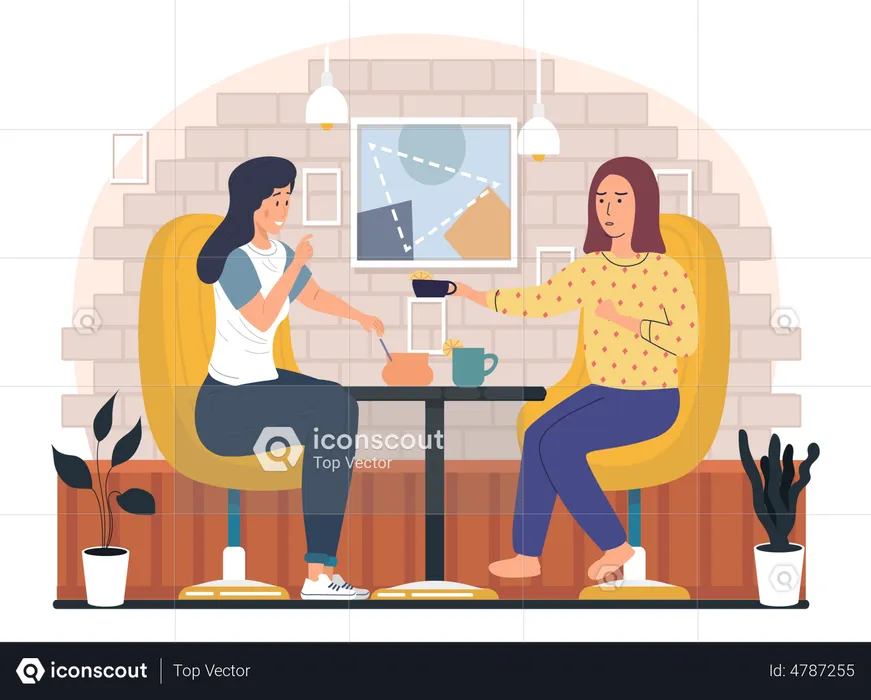 Freundinnen trinken Tee und sitzen im Café  Illustration