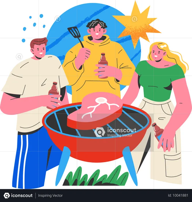 Friend enjoying bbq  party  Illustration