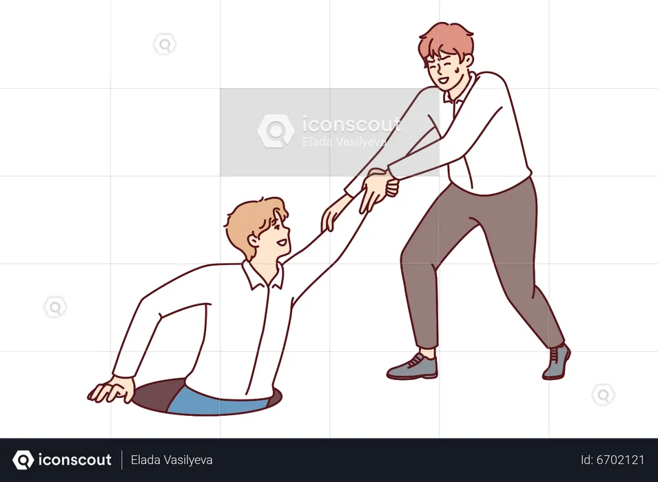 Friend helping other friend from falling  Illustration