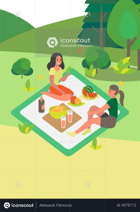 Friend spend time outdoor on picnic  Illustration