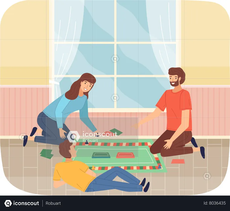 Friendly family playing board game  Illustration