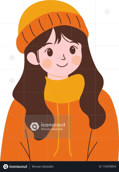 Friendly Girl Wearing Hat and Warm Clothes  Illustration