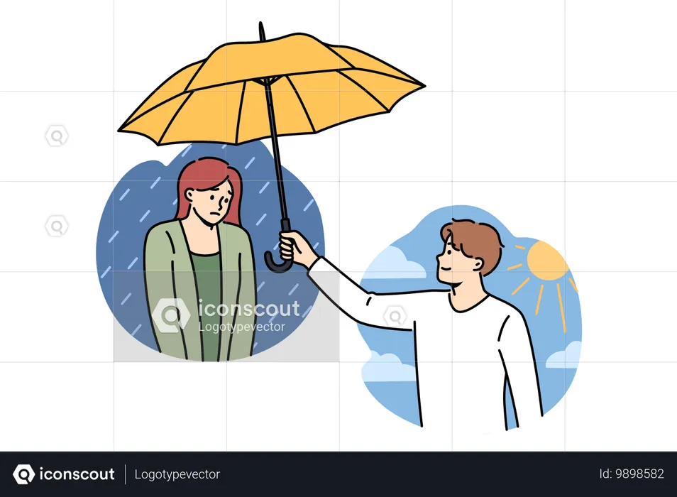 Friendly support and psychological support for woman from man holding out umbrella  Illustration