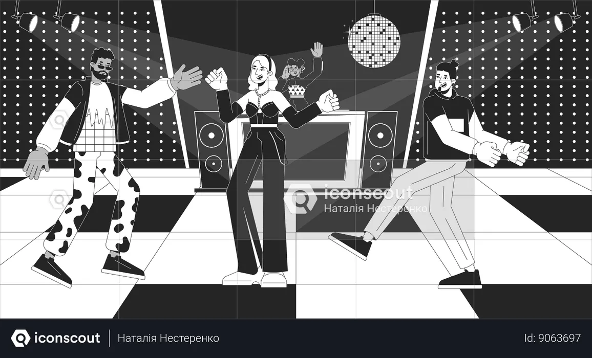 Friends are celebrating Disco party  Illustration