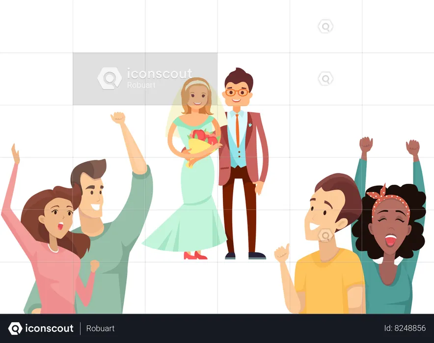 Friends are celebrating wedding day  Illustration