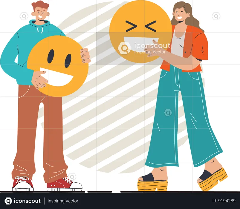 Friends are communicating through emojis  Illustration