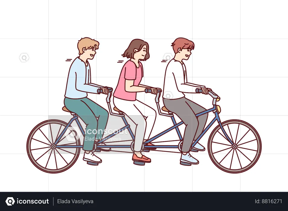 Friends are cycling together  Illustration