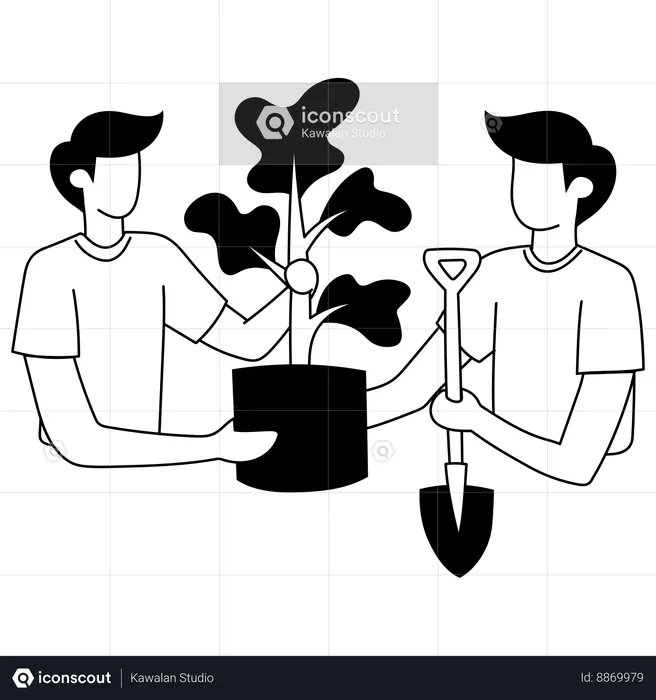 Friends are doing gardening together  Illustration