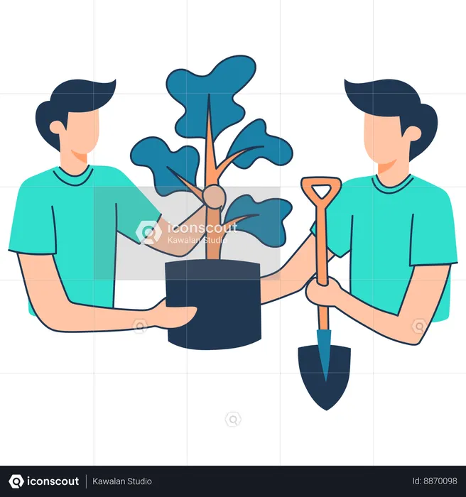 Friends are doing gardening together  Illustration