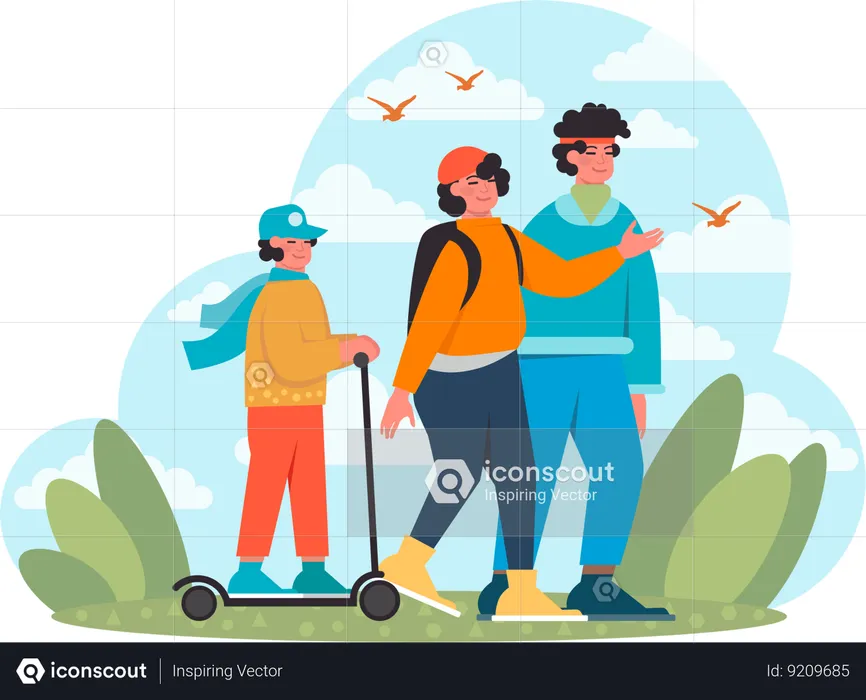 Friends are going on forest hike  Illustration