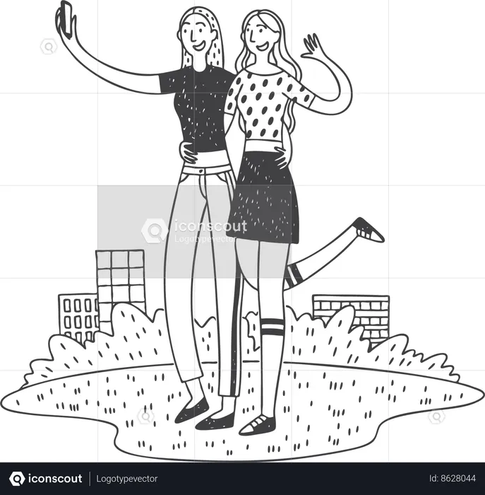 Friends are taking selfies  Illustration