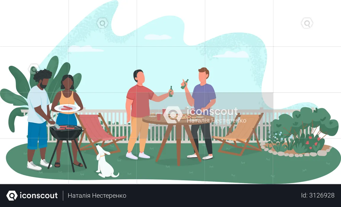 Friends at barbecue party  Illustration