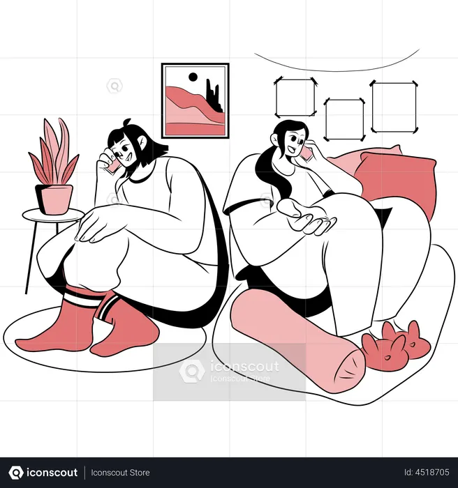 Friends calling via phone  Illustration