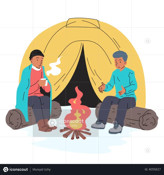 Friends Camping in forest  Illustration