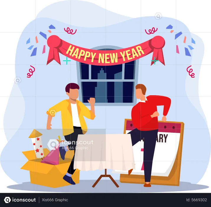 Friends celebrate new year by dancing  Illustration