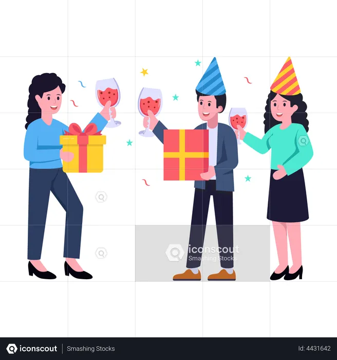 Friends celebrating birthday  Illustration