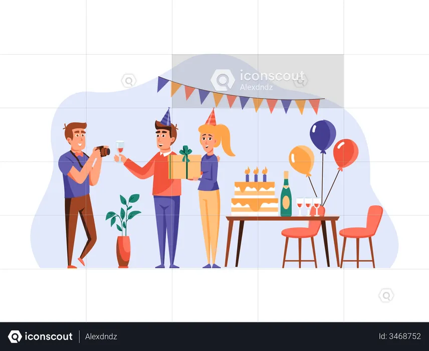 Friends celebrating birthday together  Illustration