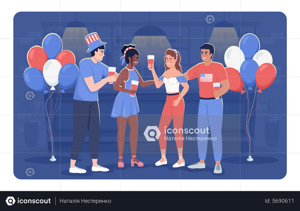Friends celebrating Independence Day  Illustration