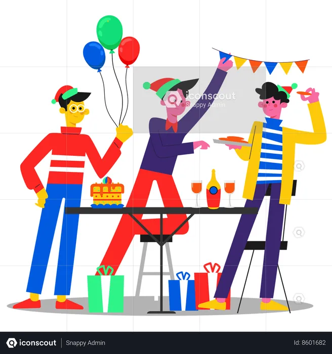Friends celebrating new year party together  Illustration