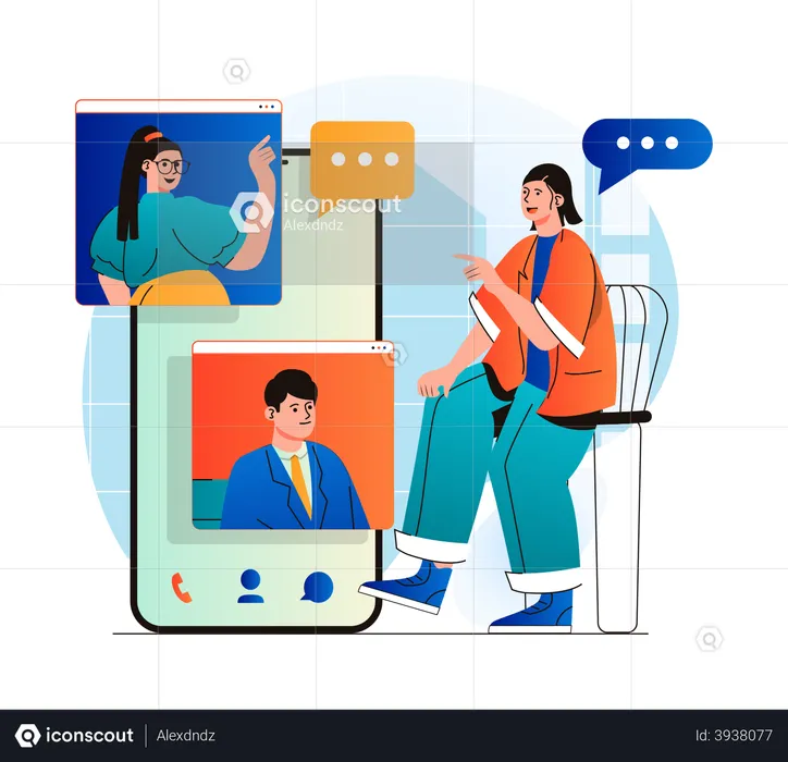 Friends chatting over video call  Illustration