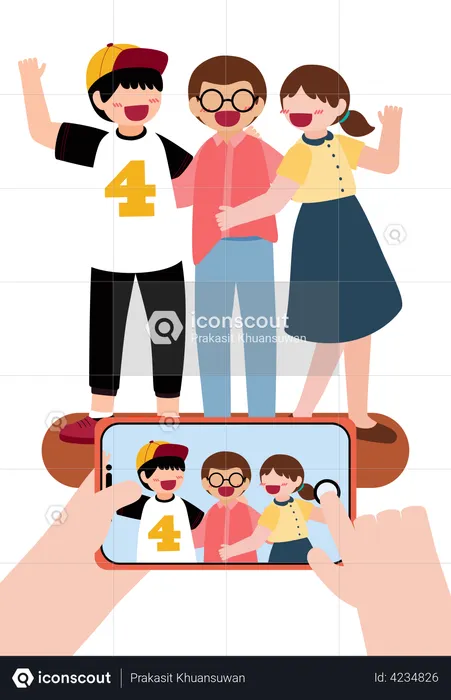 Friends clicking photos  Illustration