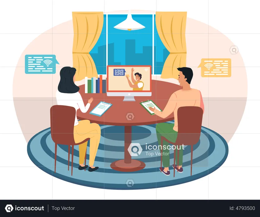 Friends communicating online via video conference  Illustration