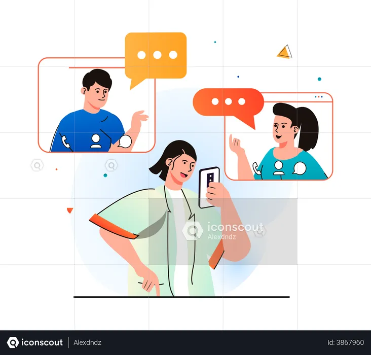 Friends communicating over social media network  Illustration