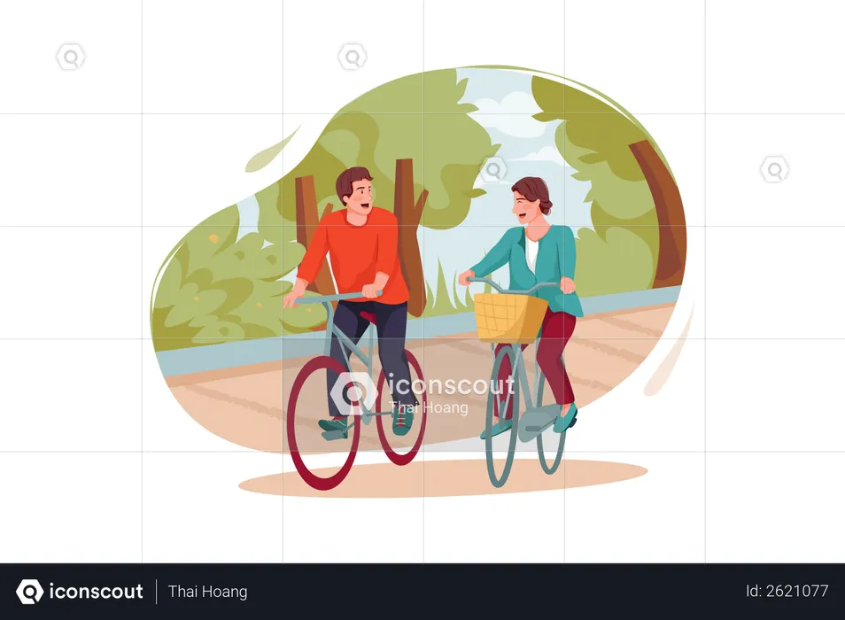 Friends Cycling on park  Illustration