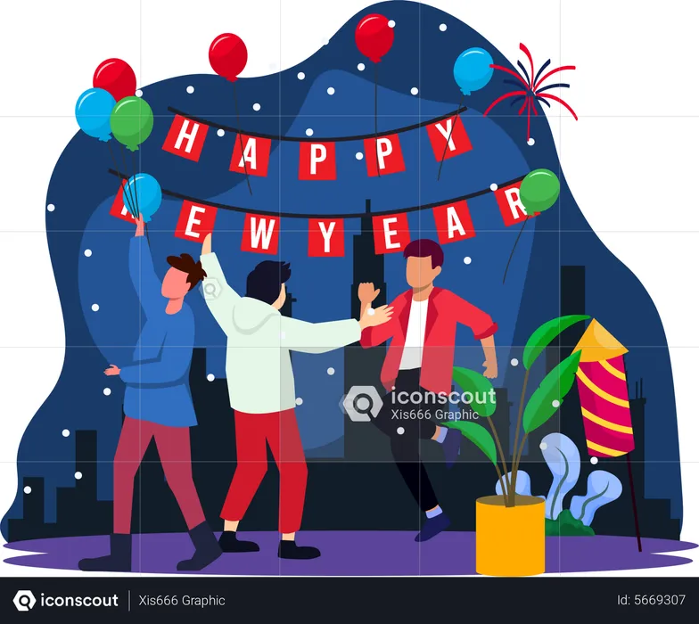 Friends dancing at new year party  Illustration