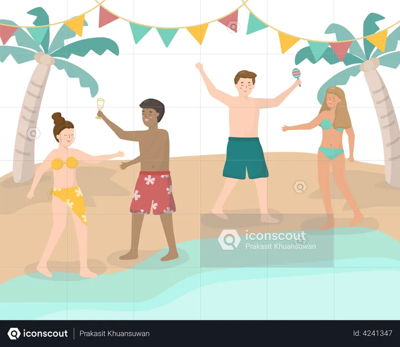 Friends dancing on the beach  Illustration