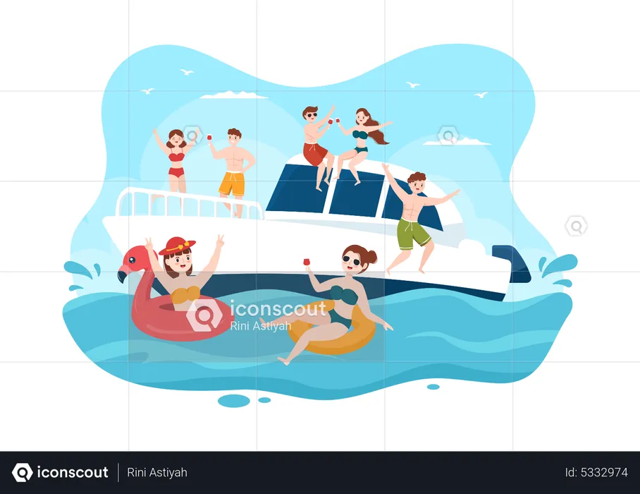 Friends dancing on yatch  Illustration