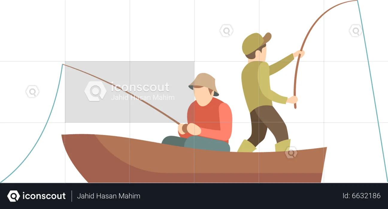Friends doing fishing in boat  Illustration