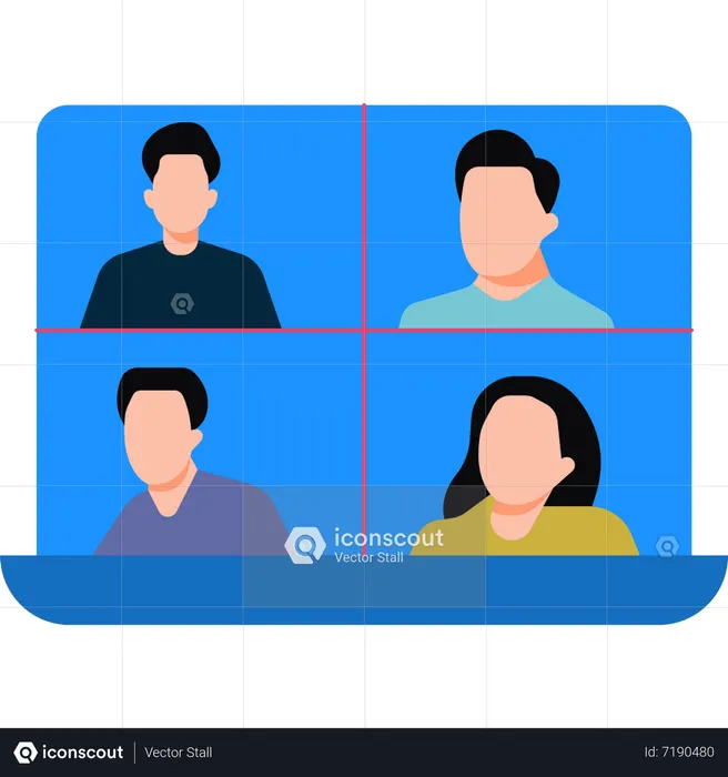 Friends doing video call in group  Illustration